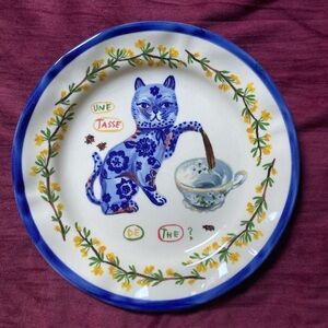 NEW Anthropologie Nathalie Lete Heritage Une Tasse de The Cat Dinner Plate